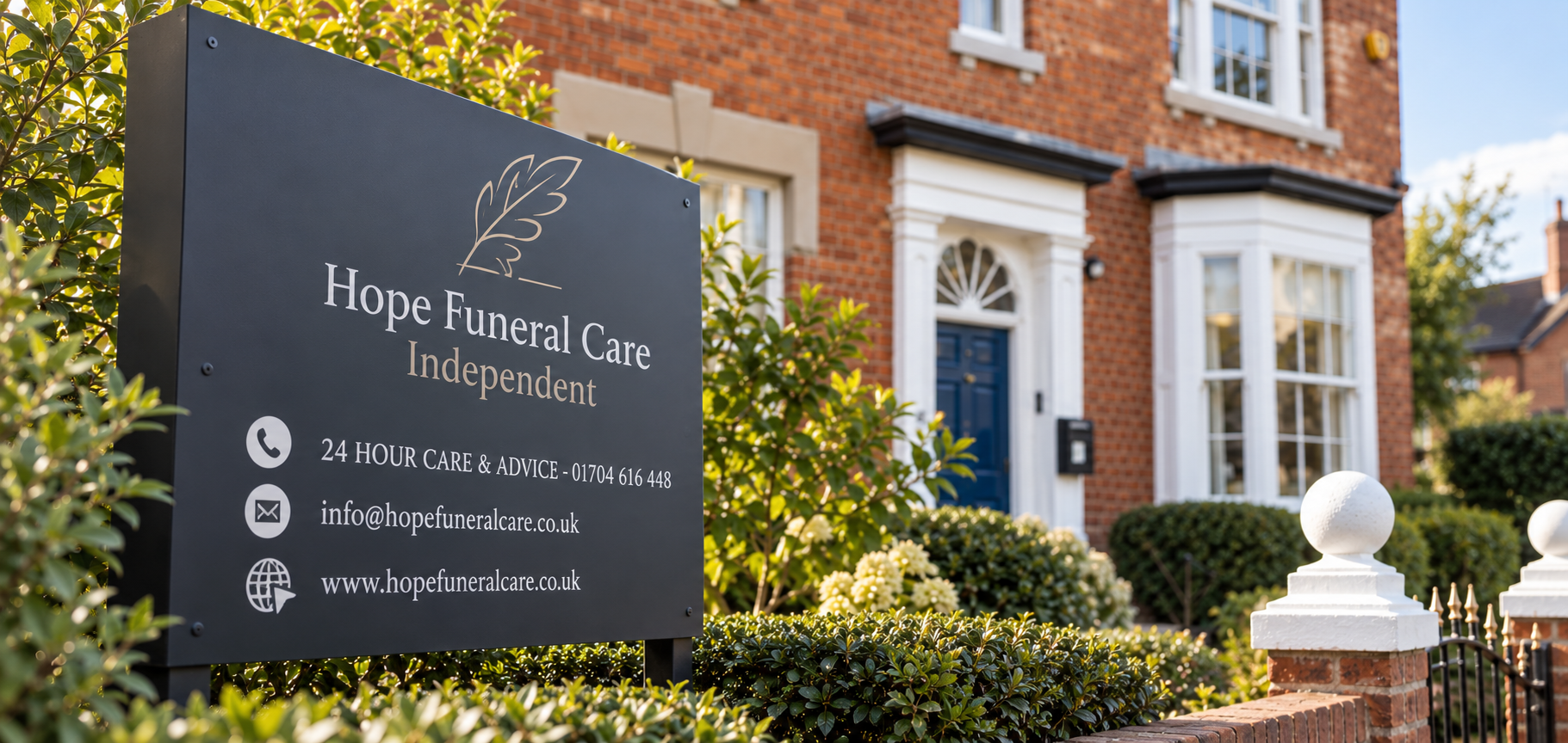The Hope Funeral Care sign outside our Southport home