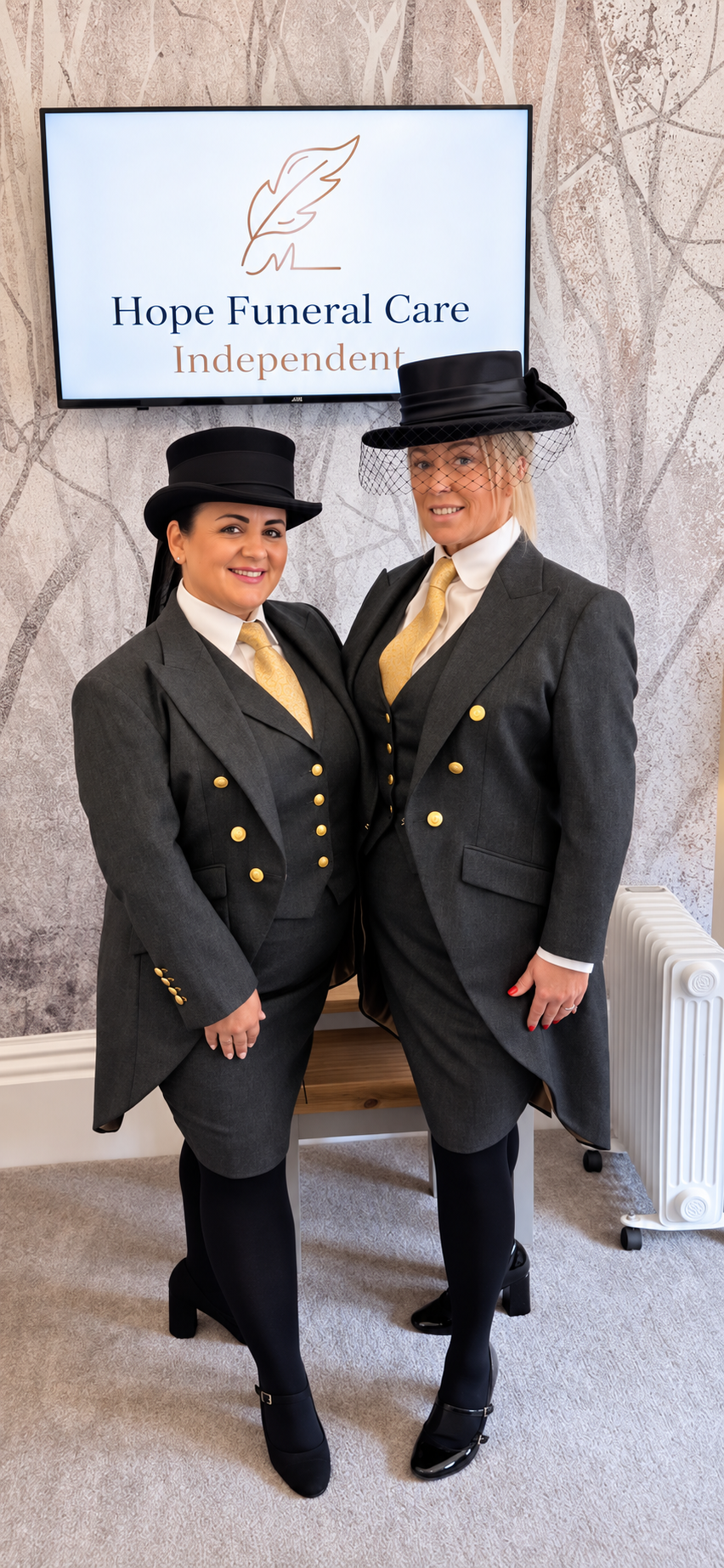 Claire and Wendy in Hope Funeral Care uniform inside the funeral home